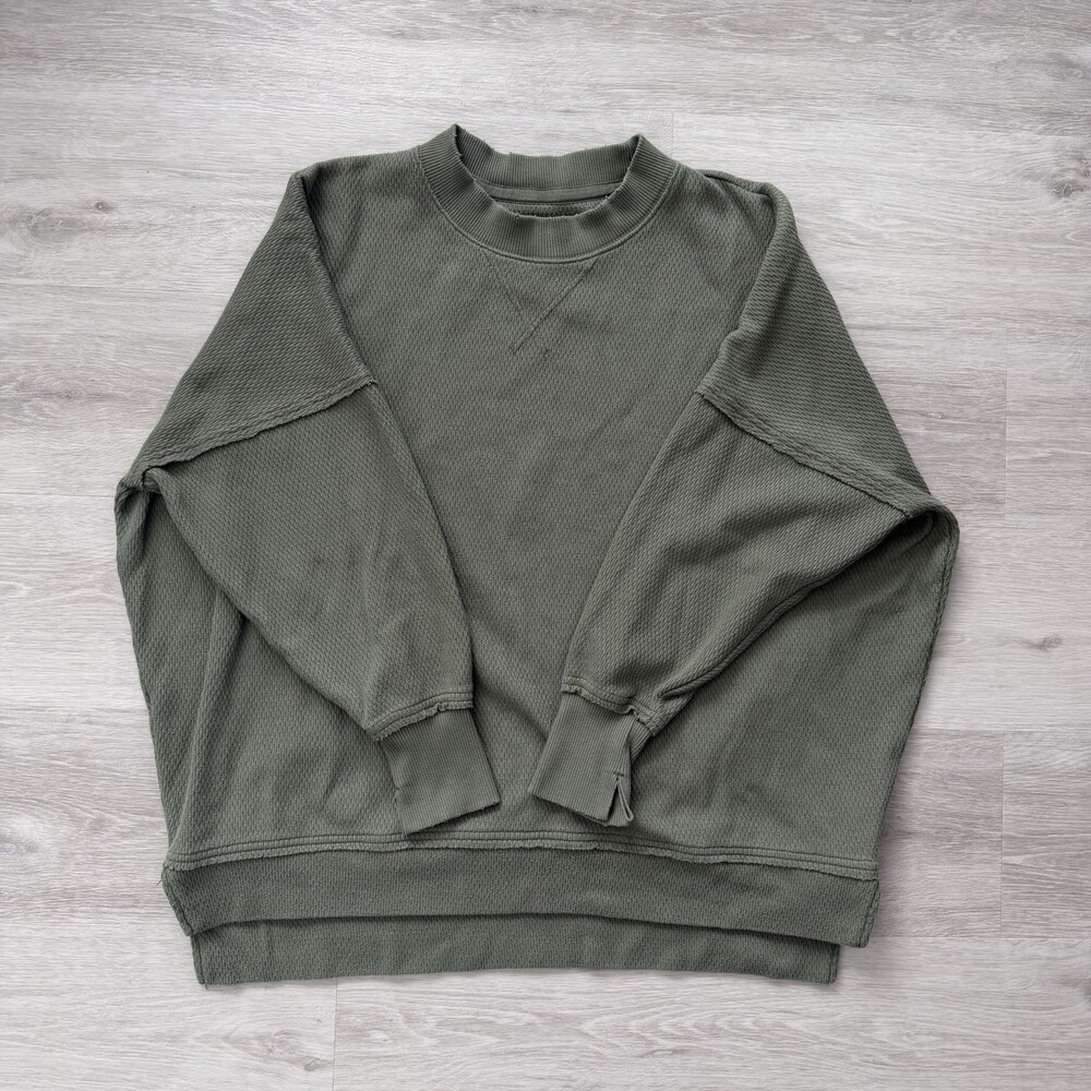 Aerie Sweatshirt SUNDAY Soft Ribbed Oversized Large Distressed Green Pullover